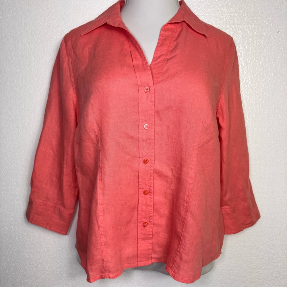 Talbots 100% linen coral button shirt blouse size M great condition
